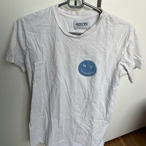 NYON White Tee with Blue Smile Logo